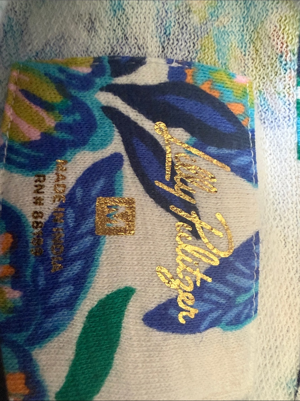 Lilly Pulitzer White Floral Half-Zip Pullover with Blue & Green Leaves - Picture 3 of 5